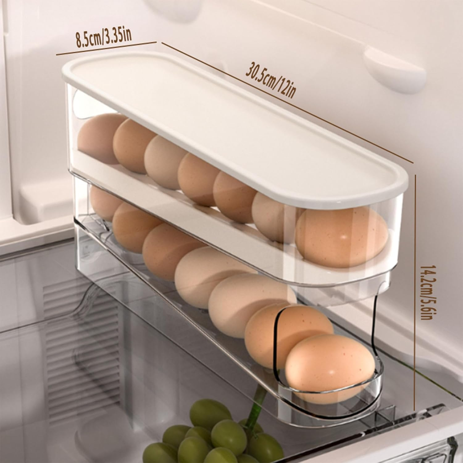 Erichbow Automatic Rolling Refrigerator Egg Organizer, Space Saving Rolling Egg Dispenser and Refrigerator Storage,Home Egg Holder image number 3