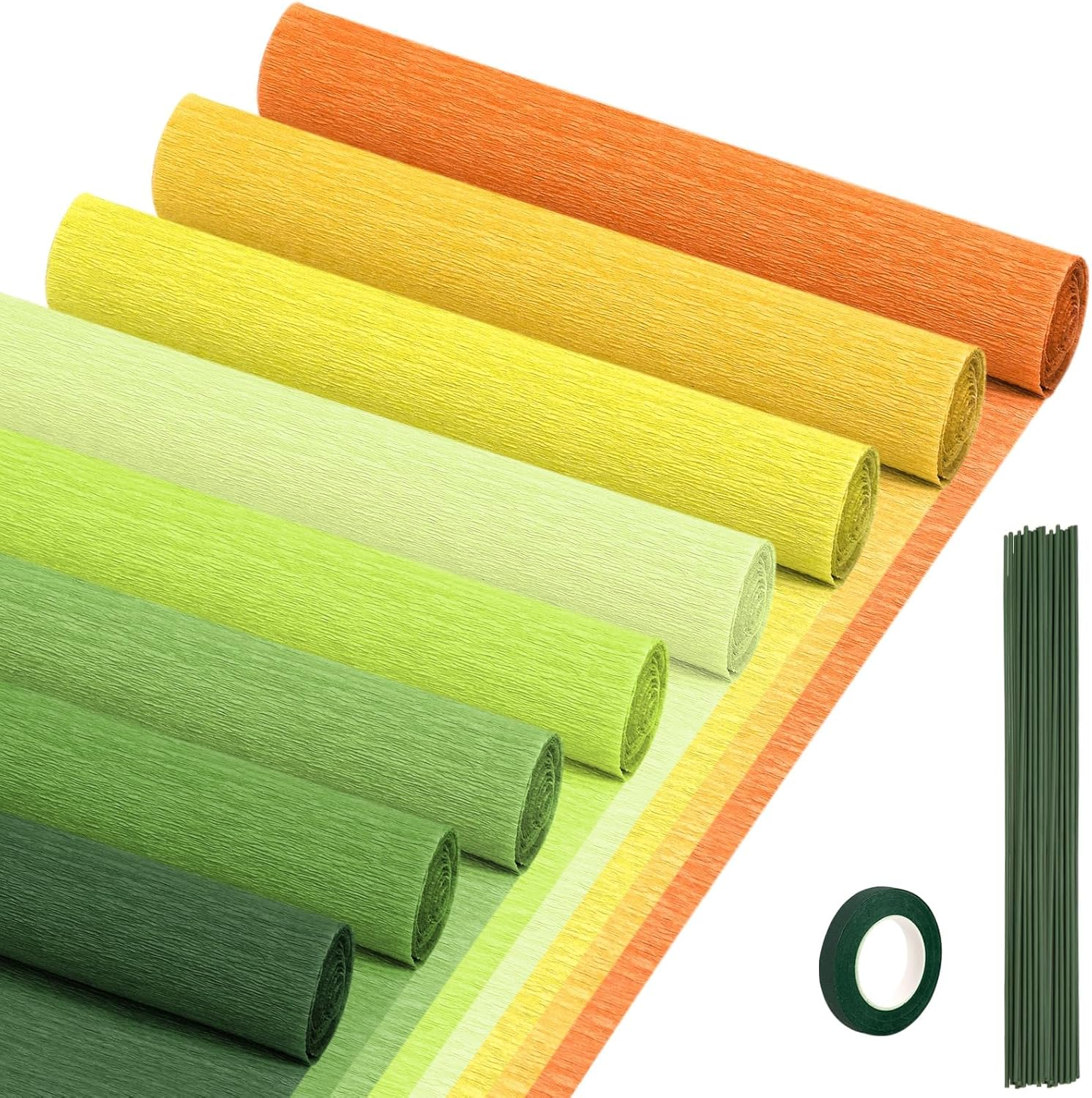 Crepe Paper Streamers 8 Rolls, 10 X 98Inch 8 Yellow&Green Colors Crepe Paper Sheets for DIY Gift Colourful Paper Flower Wrapping Paper Crafts Birthday Wedding Holiday Party Decorations image number 3