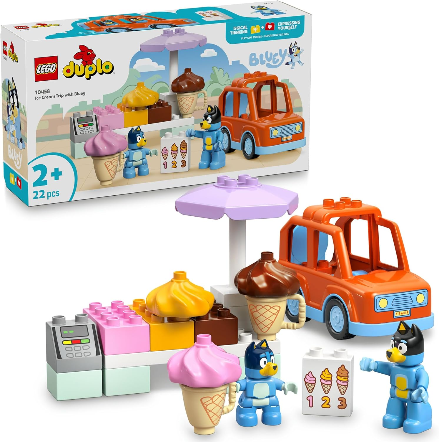 LEGO&reg; DUPLO&reg; Bluey Ice Cream Trip with Bluey 10458 Toddler Toy Includes a Drivable Car and 2 Figures, Vehicle Playset Sparks Imaginative Play and Family Fun, Toy for Preschoolers Aged 2 Plus image number 3