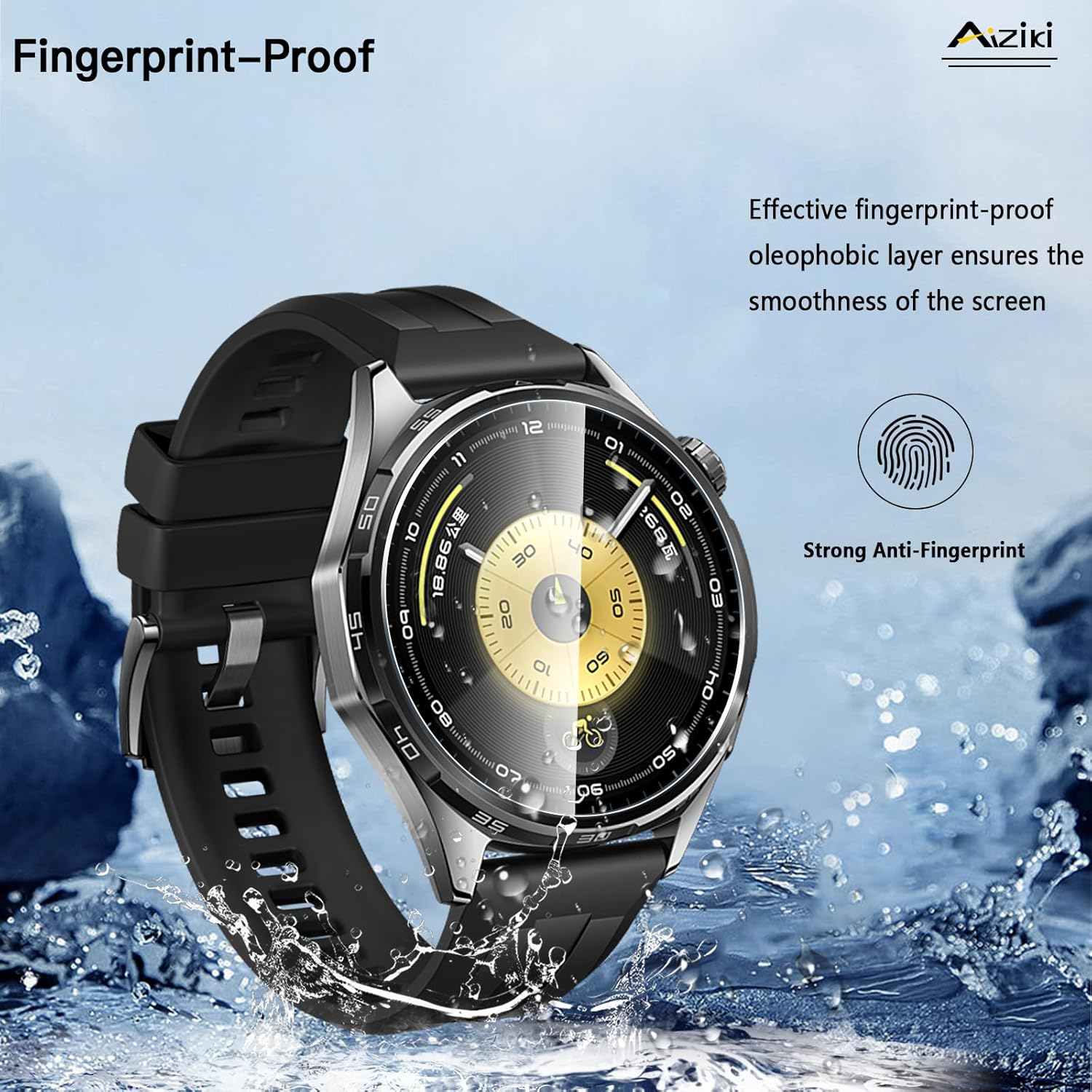 Aiziki Glass Screen Protector for Huawei Watch GT6 Tempered Glass Film, Impact-Protection, Anti-Shatter, Anti-Scratch, Bubble Free, [2 Pack] Screen Protectors Huawei Watch GT6 46Mm image number 1