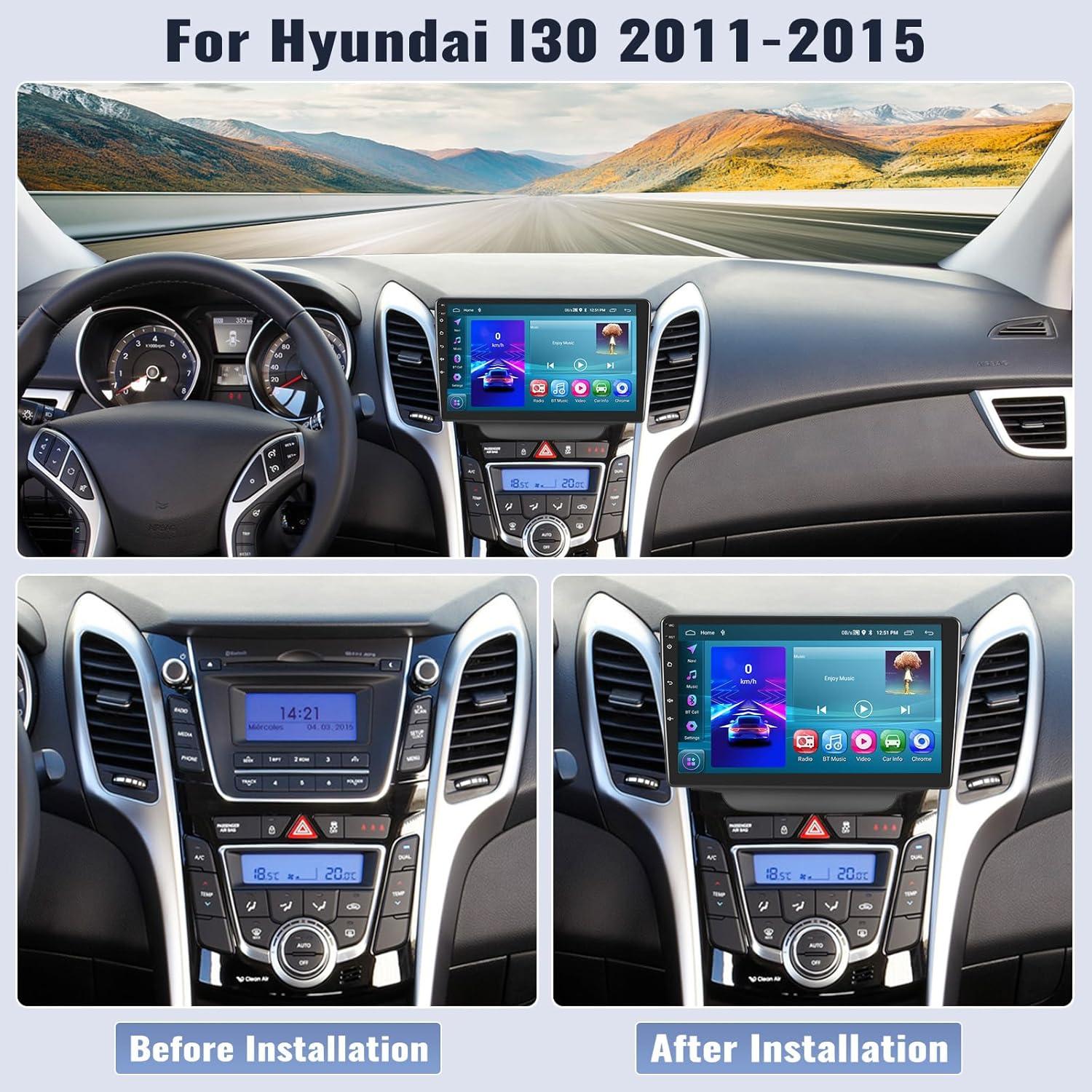 SIXWIN 2G+64G Android Car Stereo for Hyundai I30 2011-2015 9 Inch Touch Screen with Carplay Android Auto Mirror Link Bluetooth GPS Navigation Wifi FM SWC Backup Camera MIC image number 5