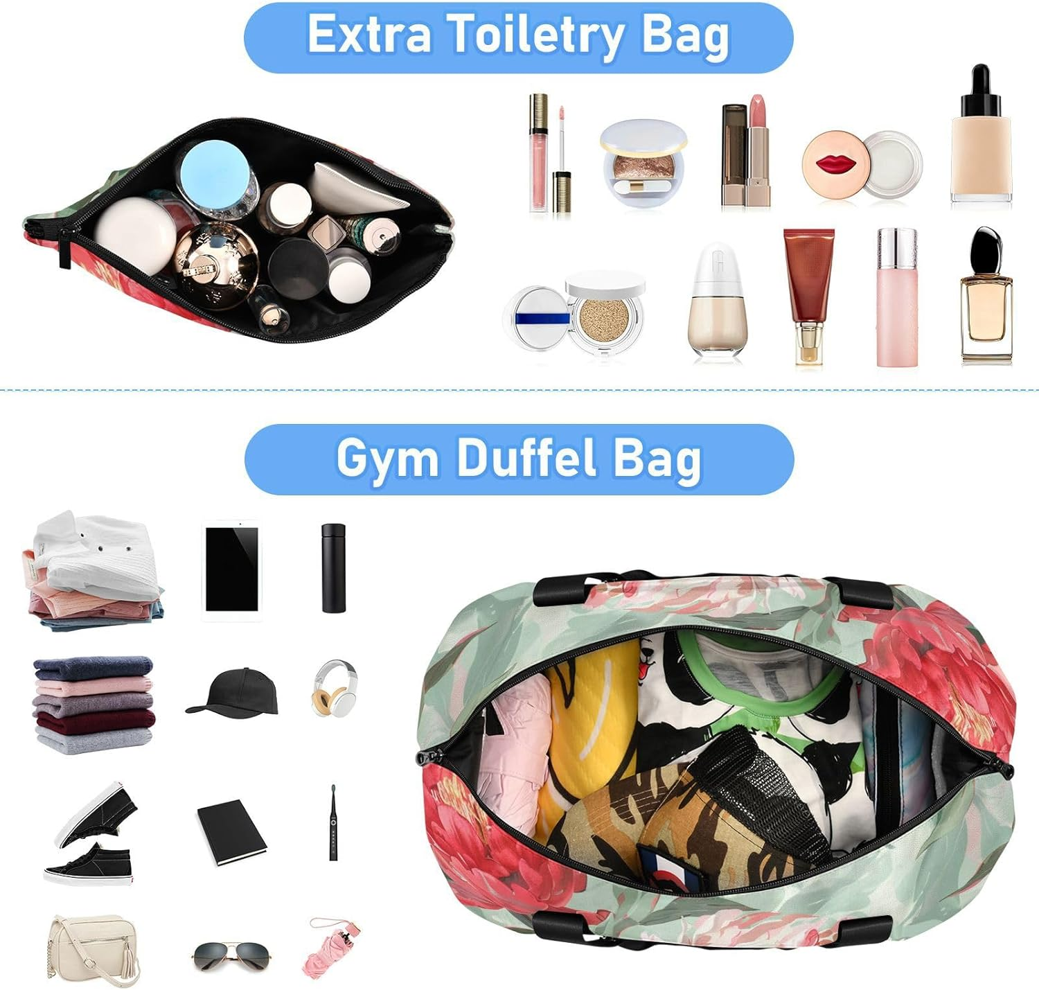 Oil Painting with Vintage Red Peony Flowers Luggage Travel Bag Travel Weekender Gear Bag with Toiletry Bag for Business Trips Waterproof, Oil Painting with Vintage Red Peony Flowers, 1 Size, Oil image number 5