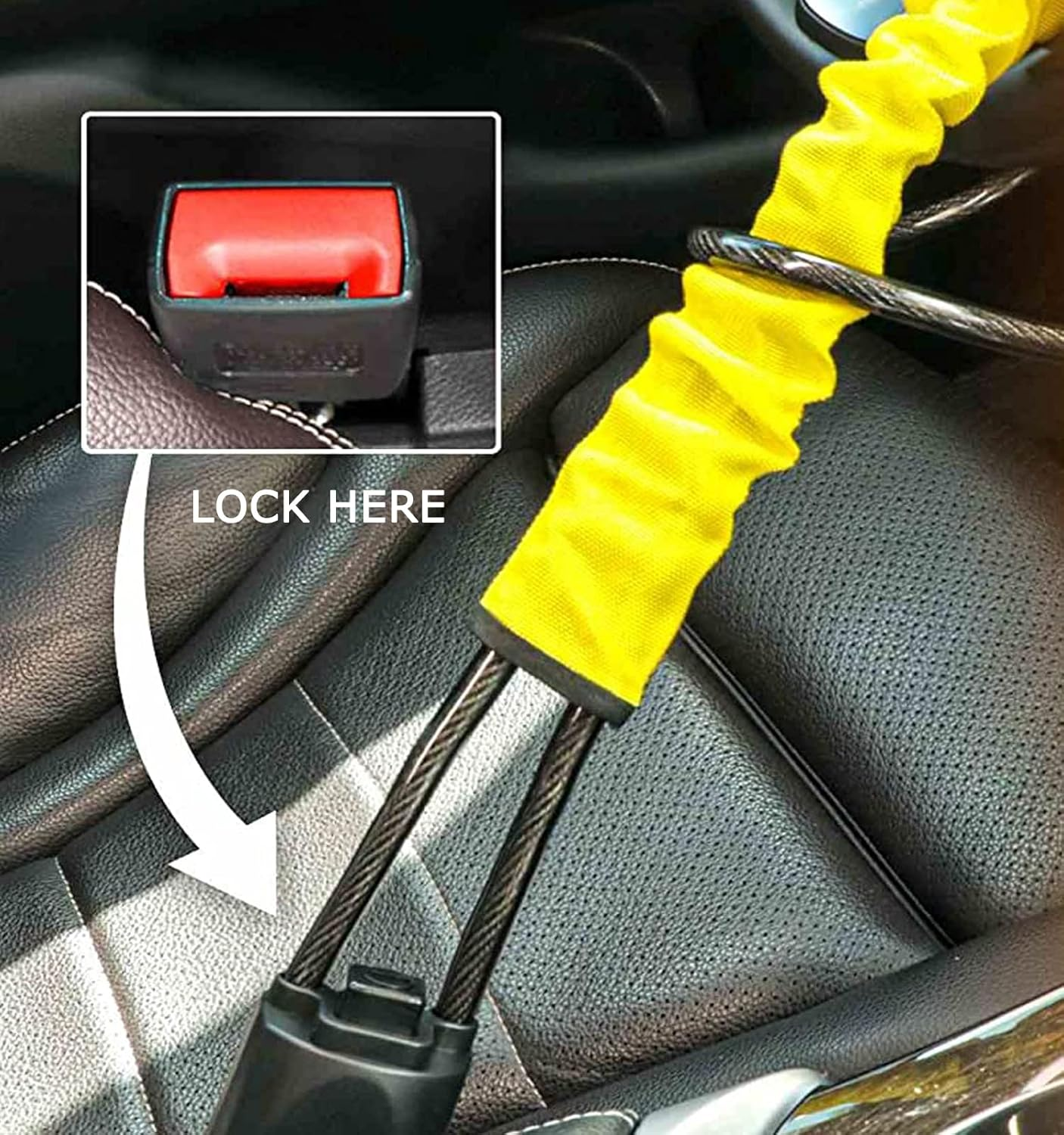 ASENDIWAY Steering Wheel Lock Seat Belt Lock anti Theft Device Car Lock Car anti Theft Prevention Security with 2 Keys Universal Fit Most Cars Vehicle Truck SUV Van (Yellow) image number 6