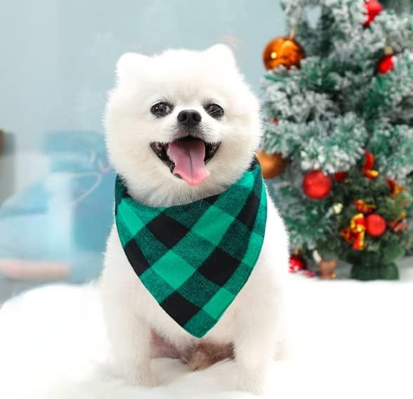 2 Pack Dog Bandana Christmas Classic Plaid Pet Scarf Triangle Bibs Kerchief Merry Christmas Santa Snowman Print Pet Bandana for Medium Large Dogs Pets (Large, Red&Green)