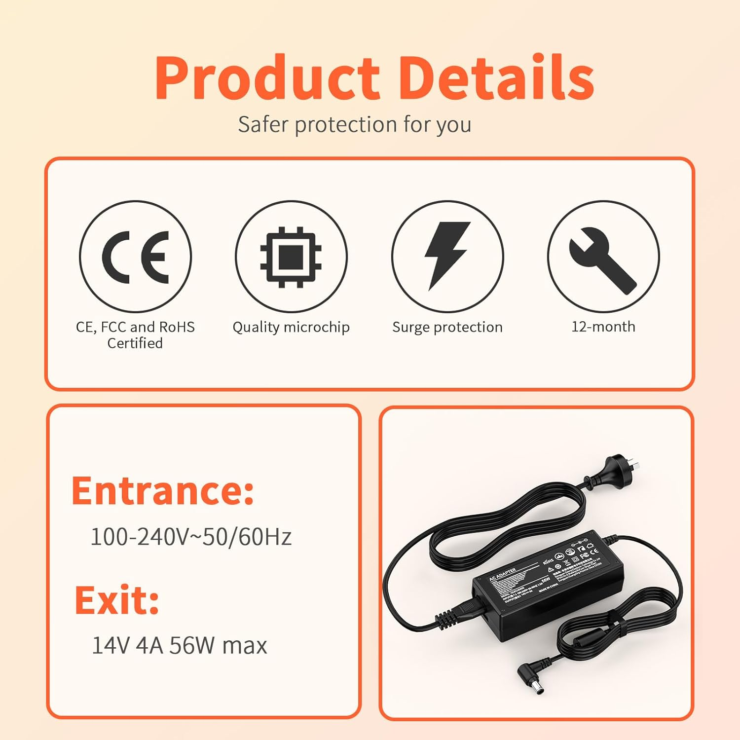 14V AC Power Supply Adapter for Samsung Monitor U28E590D S22D300HY S27D390H S27D390H S24D390HL S24B150BL S22C300H SAD04914F S24D300 Syncmaster LCD/TFT 770 760V 1501MP TV Charger Power Cord image number 5