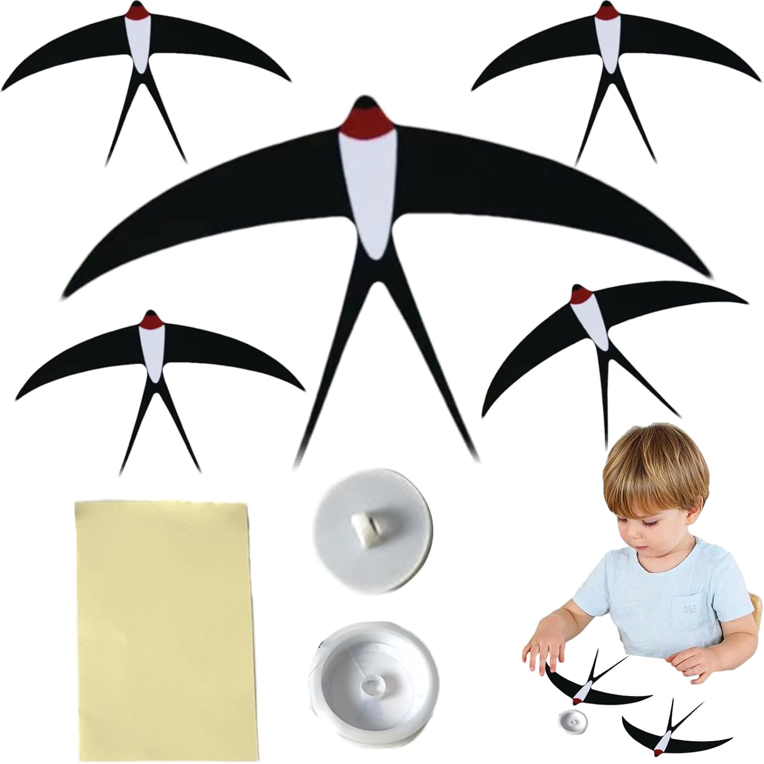 Swallow Bird Mobile Set - Realistic 5 Pieces Flying Wind Chime Ornaments, Artistic Hanging - DIY Handmade Hangers for Kitchen, Bedroom and Lounge, Whimsical Decorative Piece image number 6