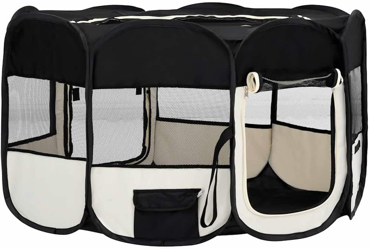 Foldable Dog Playpen with Carrying Bag - Black 145X145X61 Cm image number 6