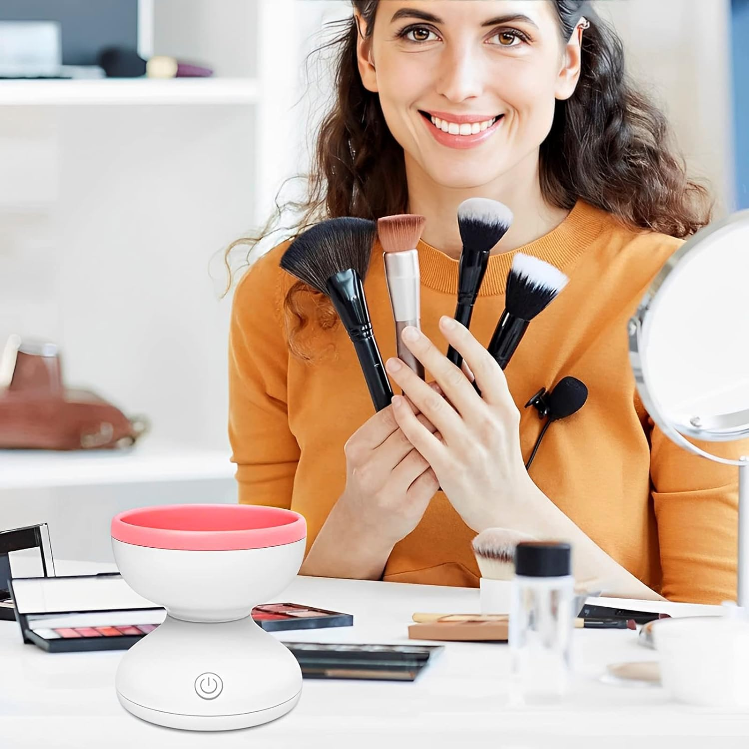 Electric Makeup Brush Cleaner, Automatic USB Makeup Brush Cleaner Machine, Time Saving Electric Cosmetic Brush Cleaner Deep Cleaning Automatic Makeup Brush Spinner for Makeup Brushes Home 3.5X3.5X3.5 In image number 2