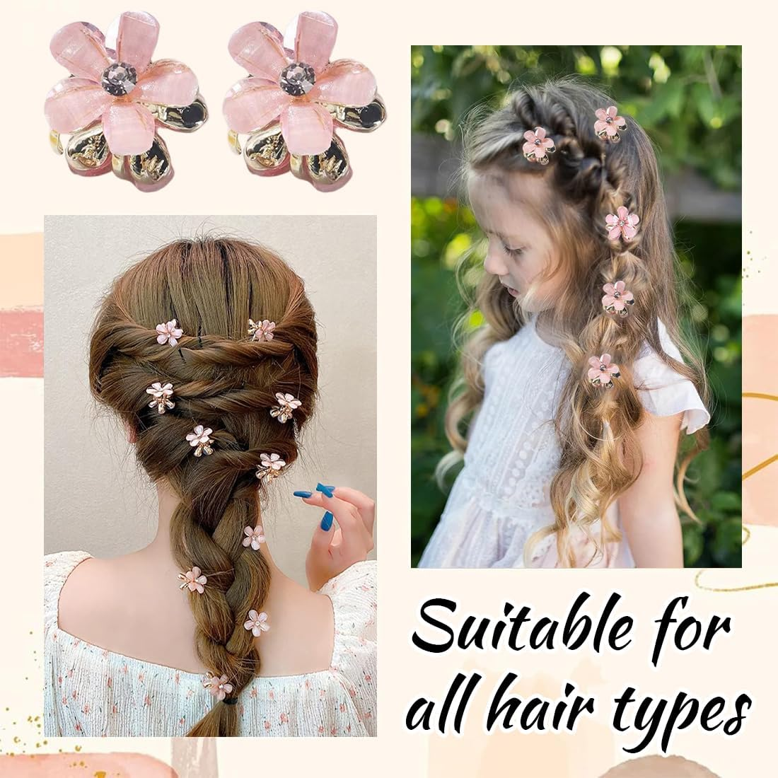 JYNVO 10 Pink Flower Crystal Hair Clips image number 4
