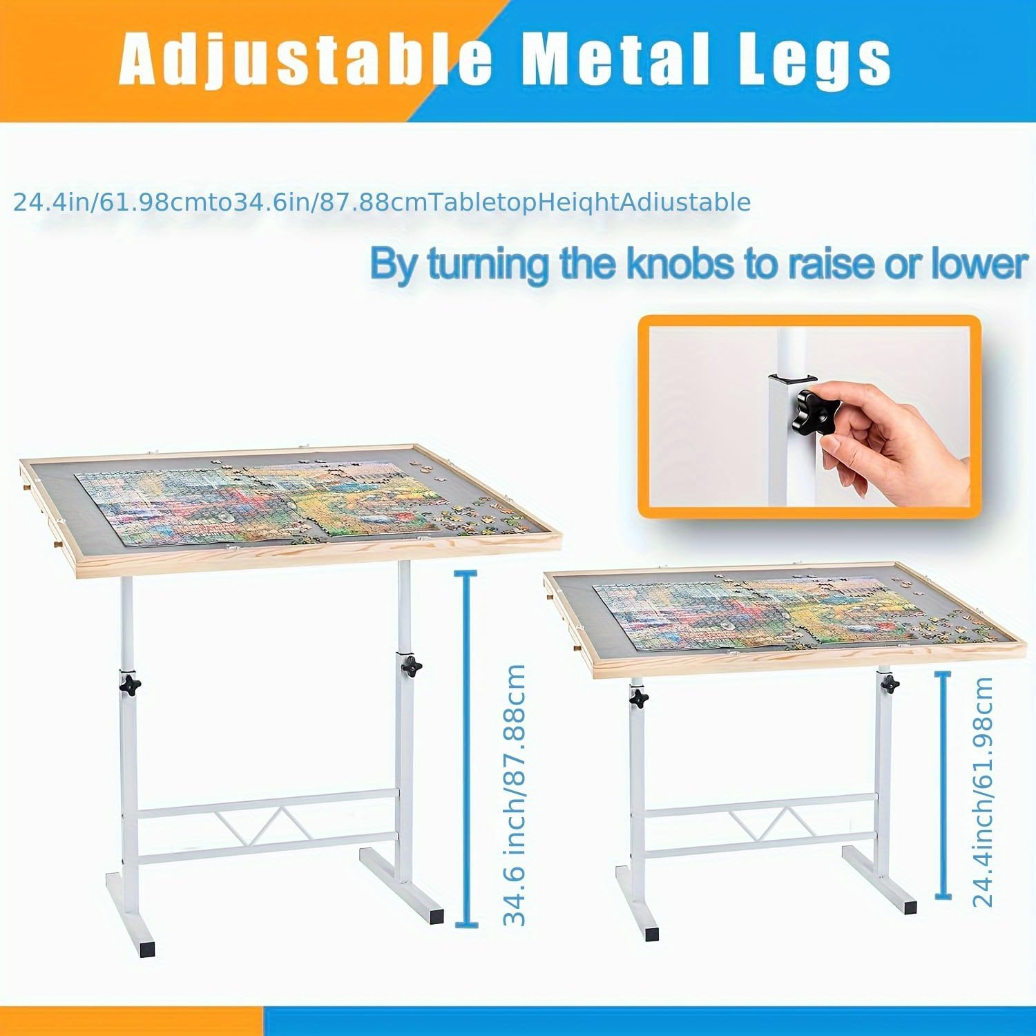 360&deg; Tilting 1500 Piece Puzzle Board with Drawers Adjustable Angle & Height Adjustable Jigsaw Puzzle Board on Wheels with Metal Legs Tilting Puzzle Table for Puzzle Lovers for Birthday ﻿ (White)