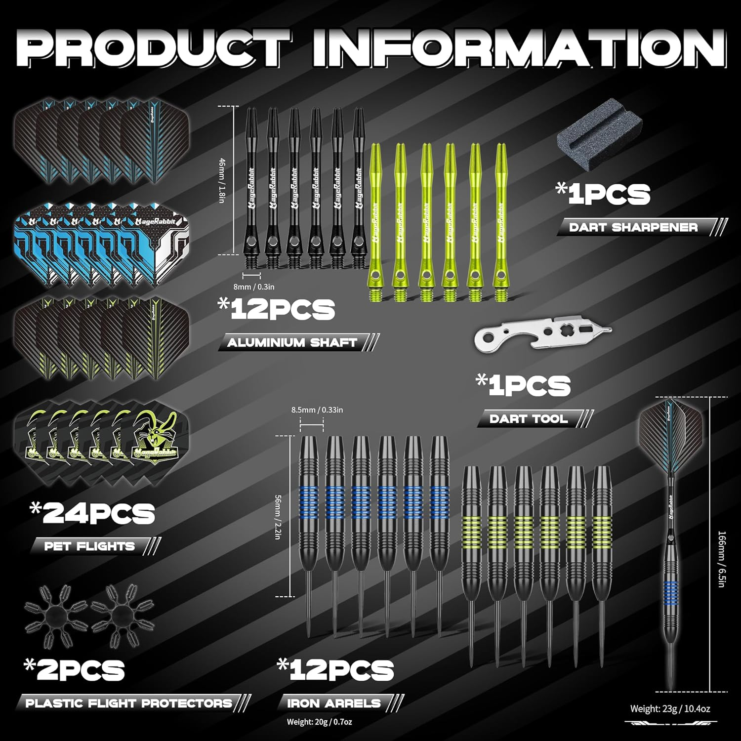 Magerabbit Steel Tip Darts Set 12Pcs,Darts Metal Tip Set with Extra Dart Flights, Shafts & Case | Durable Design for Home, Pubs, Leagues image number 5