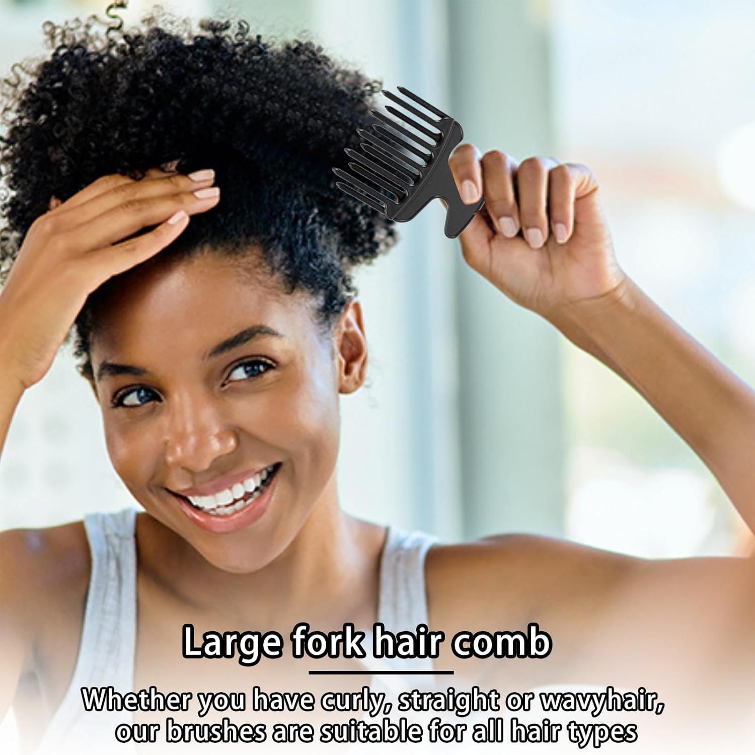 1 X Finger Styler Afro Comb, Coarse, Curling Comb, Natural Curls, Hair Comb for Curls, Afro Comb, Afro Pick for Hairdressing Salon at Home, Black image number 3