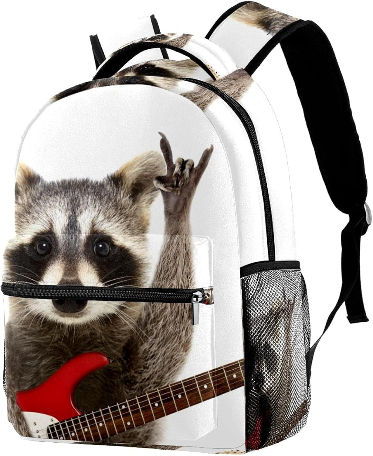 Funny Raccoon with Electric Guitar Backpack Students Shoulder Bags Travel Bag College School Tote Backpacks