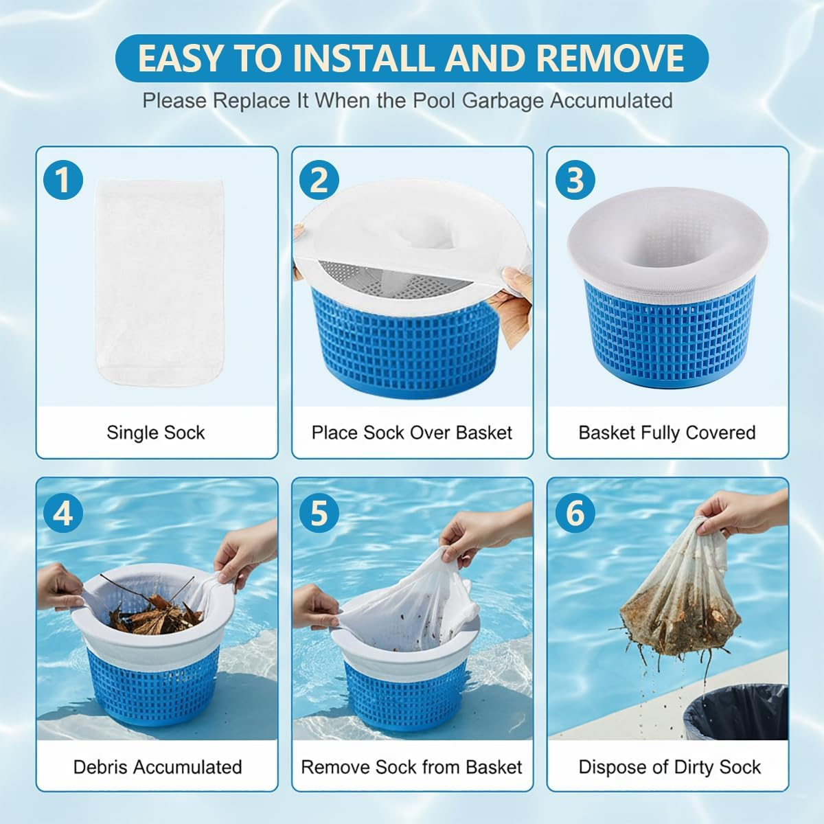 30 Pack Reusable Pool Skimmer Socks - Ultra Fine Mesh Pool Filter Socks for Leaves, Hair, Grass & Sand, Fits Most Skimmer Baskets for Pool and Spa (White) (30-Pack) image number 5