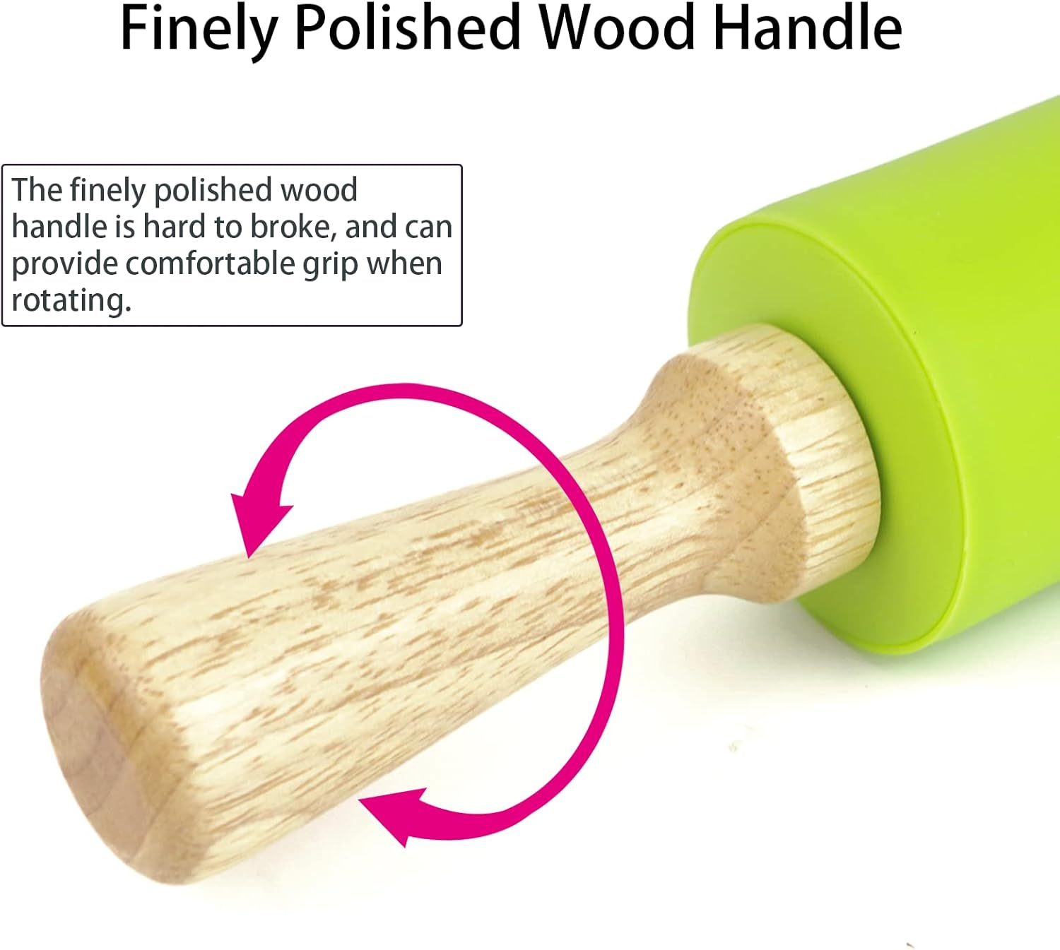 Silicone Rolling Pin Non-Stick Surface Wooden Handle image number 2
