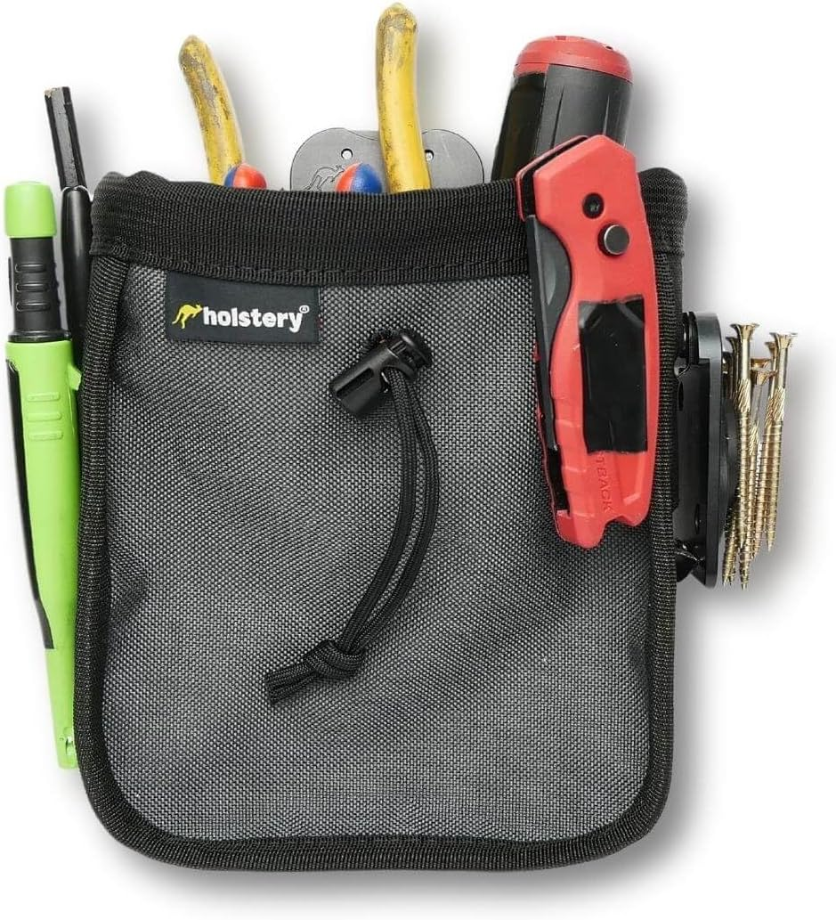 Holstery Big Joey Pouch | Clip-On Tool Belt Bag for Tools, Screws, and Nails - Great for an Electrician, HVAC Tech, Plumber, Carpenter, Contractor, and Handy Man - Small Utility Pouch,Grey image number 4