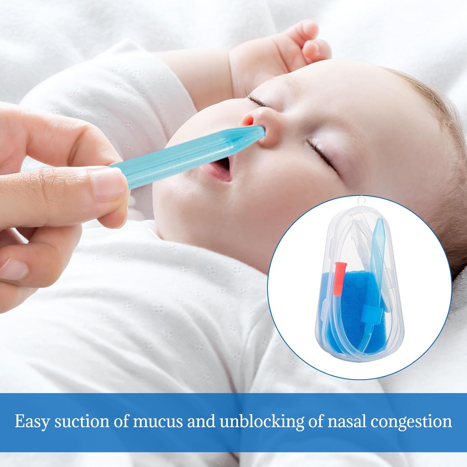 Baby Nasal Aspirator, Baby Snot Sucker, Baby Nose Sucker, Nose Congestion Relief, Nasal Suction Device with Travel Box, Cleaner with Hygiene Filters, Nose Cleaning Aspirator with Tweezers image number 2