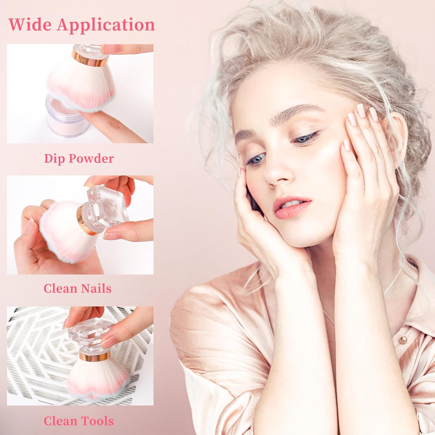 ANGNYA Nail Dust Brush for Acrylic Nails, Pink Rose Soft Brush Nail Art Dust Powder Remover Makeup Brushes Manicure Brush Clean up Tools Nail Art Brush image number 5