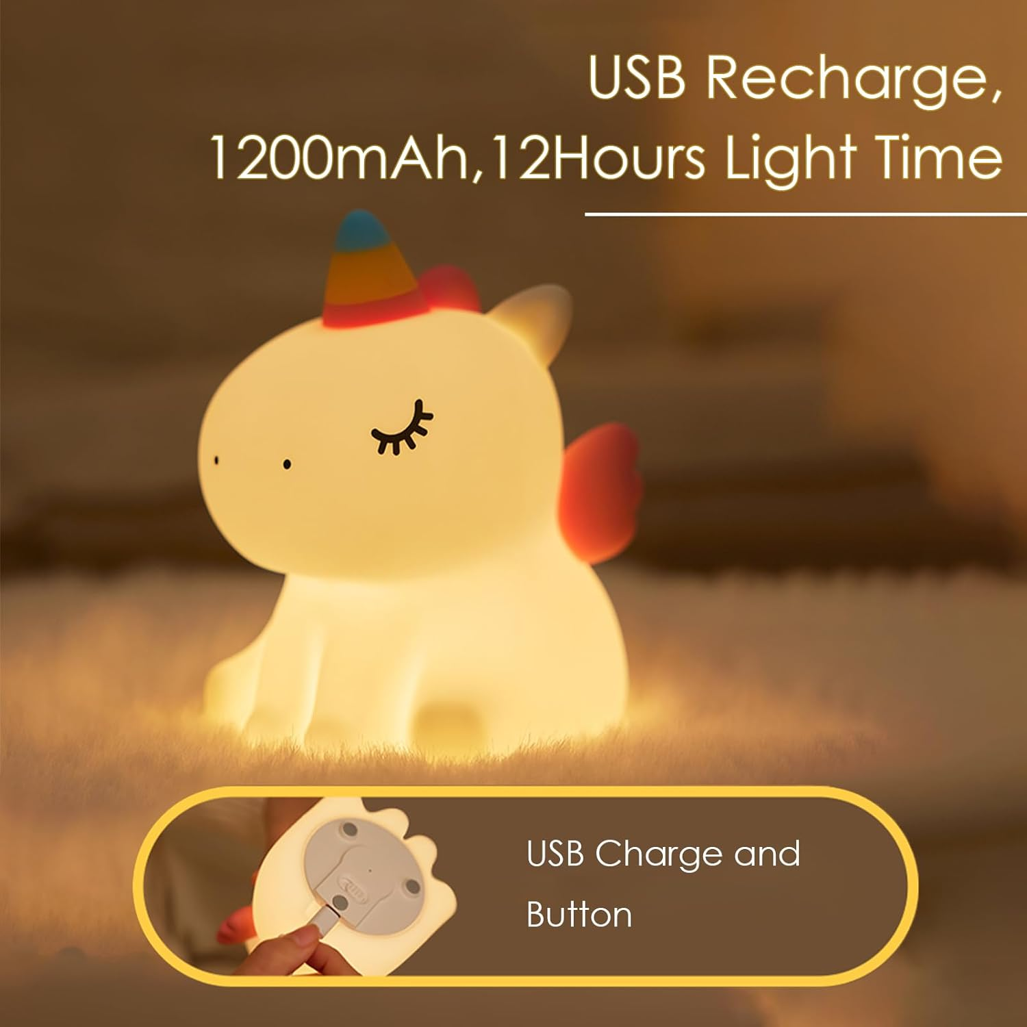 Kids Night Light for Bedroom,Cute Duck Decor Lights Touch Lamp,Gift Rechargeable Nightlight,Anime Night Lamps, Funny Gifts USB Portable Wireless Dimmable Ducks Feeding Bed Lamp (Unicorn) image number 1
