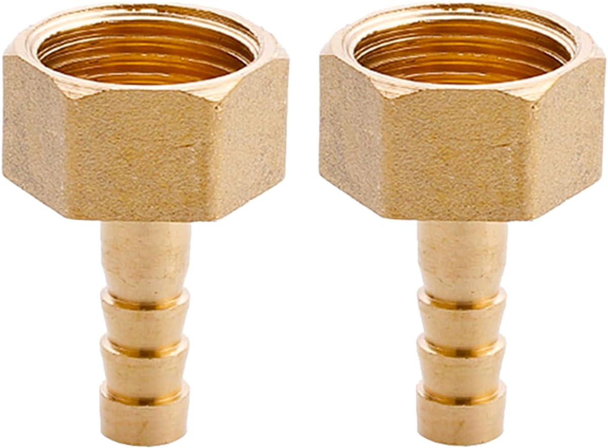 2PCS Brass Barb Hose Fitting, 1/2 Inch BSP Female Thread Barbed Tail Hose Pipe Connector Adapter, Garden Hose Coupler Joint for Fuel Air Gas Water Oil (12Mm)