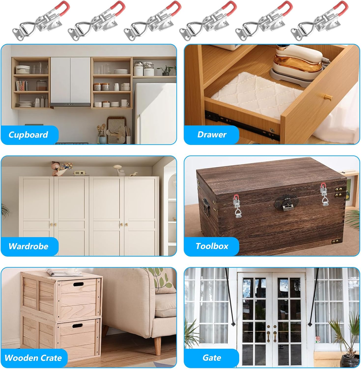 Pack of 6 Crate Lock Tension Clasp, Metal Snap Closure, Side Wall Lock, Adjustable Lever Lock, Lever Lock for Boxes, Cupboards, Locking Hooks, Door Latches, Holds 100 Kg image number 2