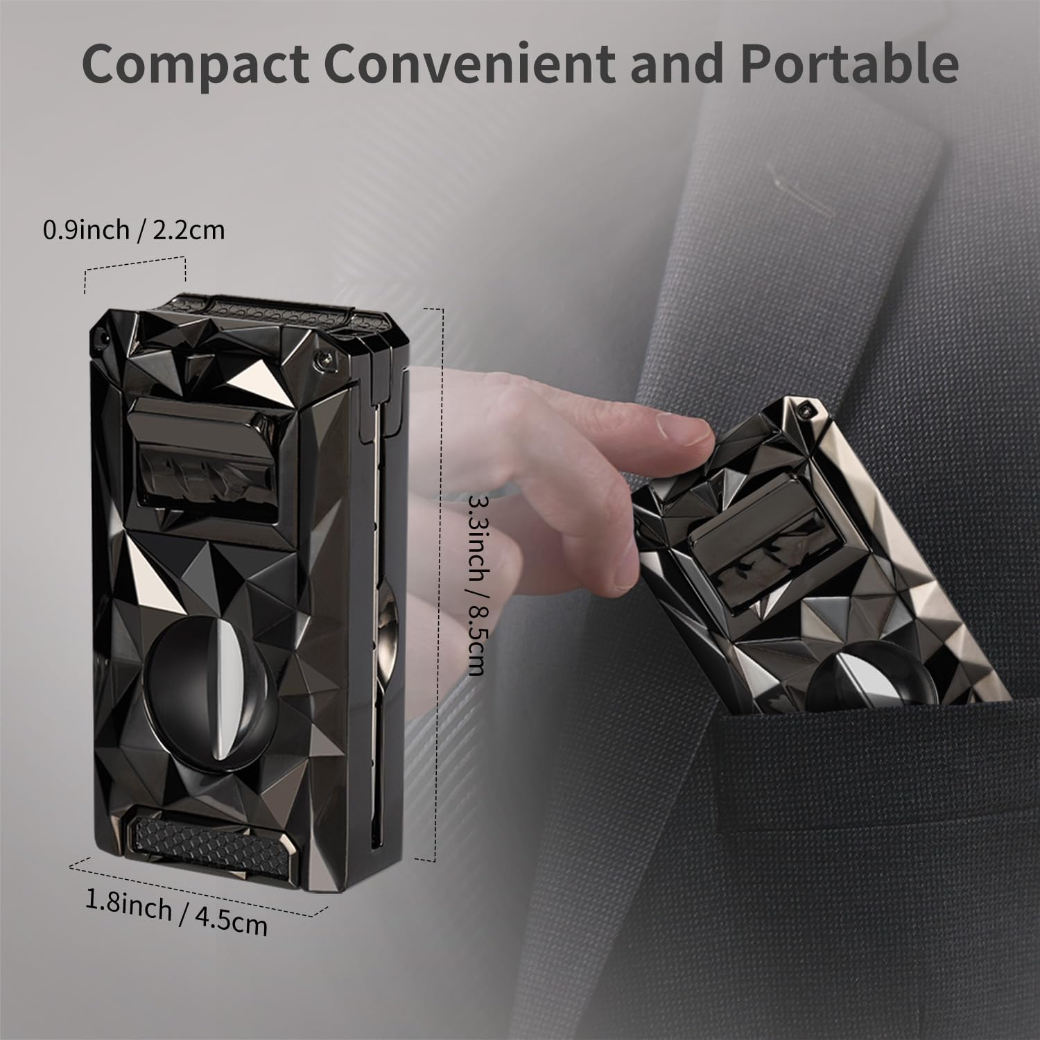 Torch Lighter with Windproof Jet Flame, Built-In V Cutter & Needle, Refillable Butane Gas Metal Lighter, Multifunctional All-In-One Pocket Lighters for Candles Men Gifts (Without Gas) (Black) - Black image number 5