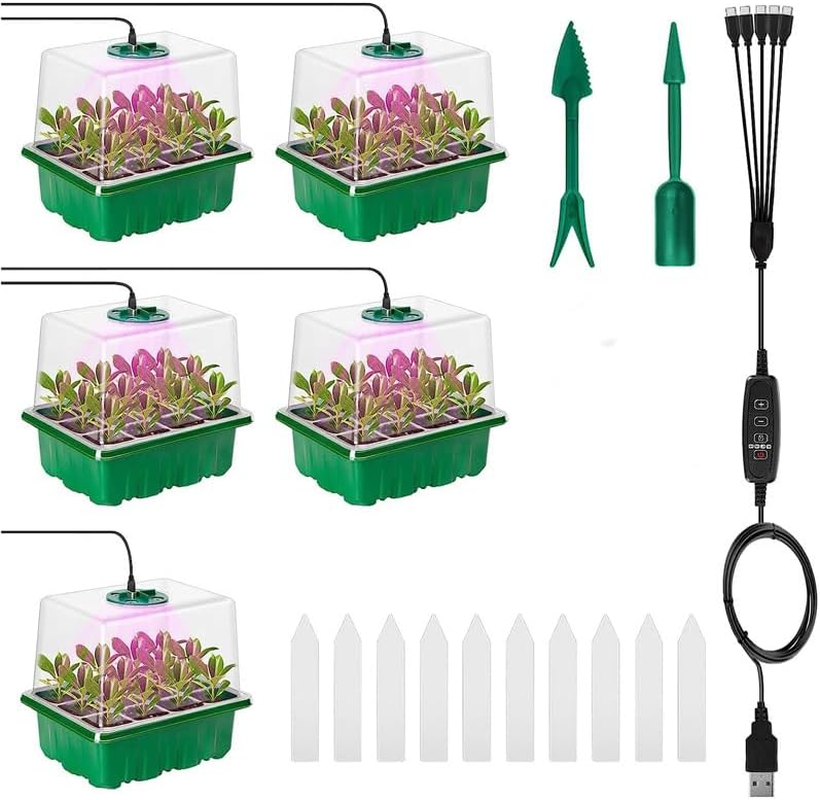 Cells Seed Starter Tray, 5-Set Seed Starter Tray Kits, Reusable Plant Germination Trays with Humidity Lid, Base Mini Greenhouse Germination Kit for Seeds Growing Starting image number 4