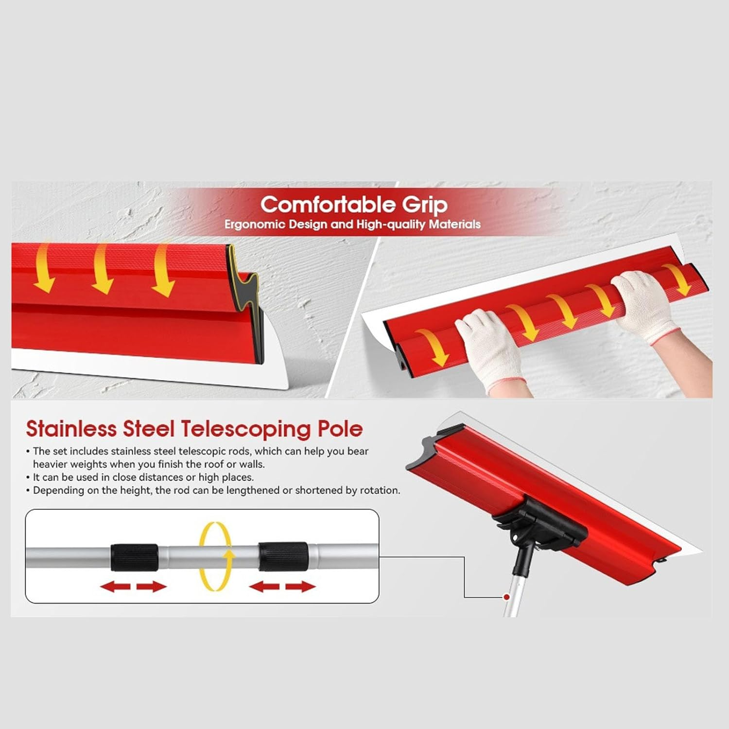 Bewinner 600Mm Stainless Steel Skimming Blade with ABS Comfort Handle Design, Smoothing Knockdown Drywall Plastering Tools, Universal Filler Knife for Home Decoration image number 4