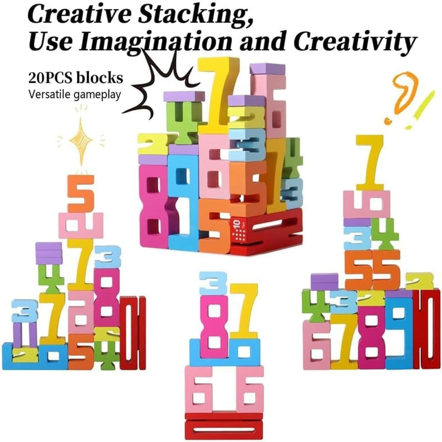 Wooden Number Building Blocks, Montessori Wooden Number Building Blocks, Friends of Ten Blocks, Number Blocks for 3+ Years Old Kids 1-10 Number Game Balance Competition Toy (1 Set / 20 Pcs) image number 1