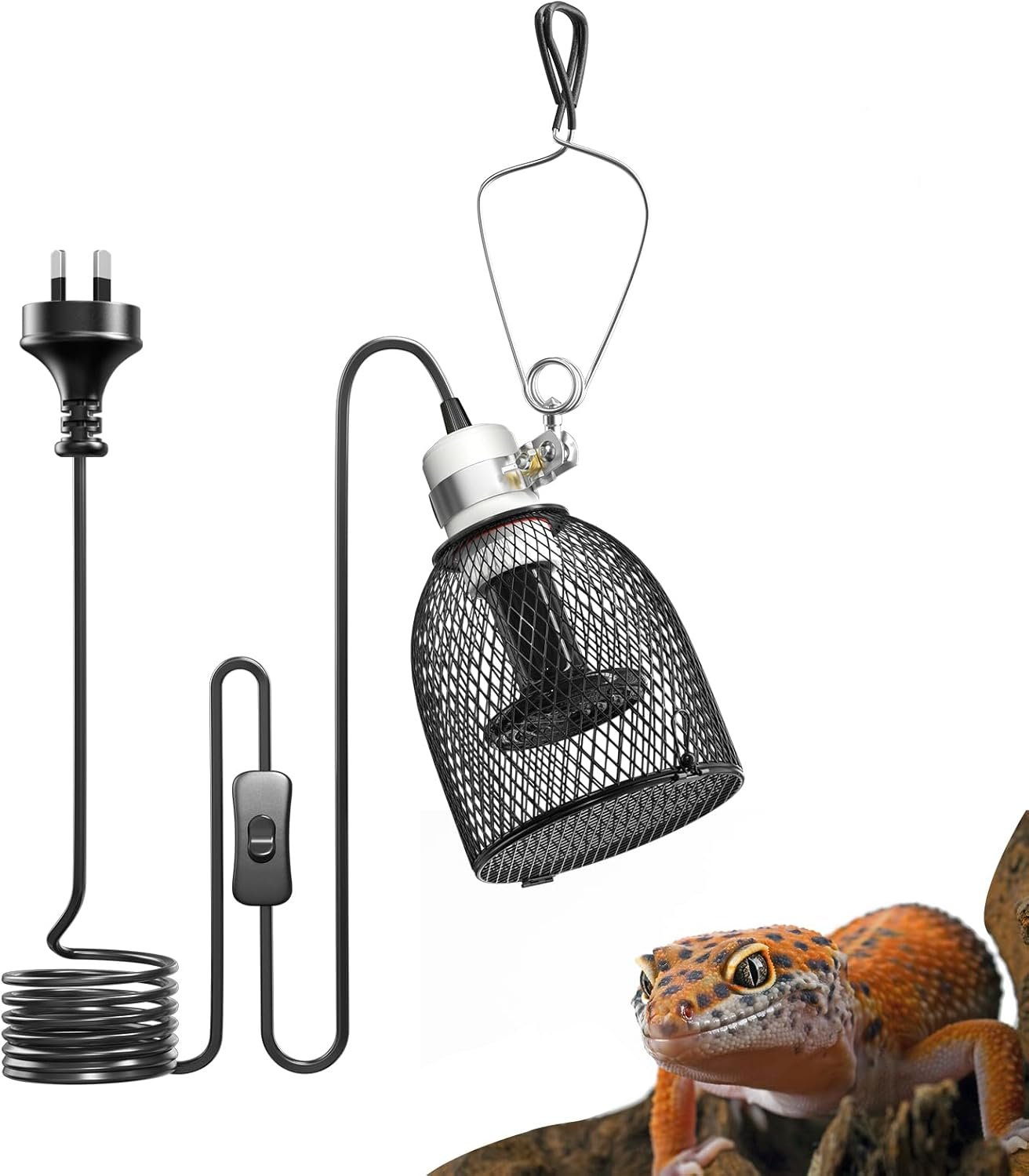 Lamptobe Reptile Heat Lamp Dome Light Fixture 160W, Heat Lamp Holder E27 with 1 Ceramic Heat Bulb 100W, Anti-Hot Tortoise Heat Lamp with Clip for Puppies, Chicks, Bearded Dragon, Lizard, Tortoise image number 5