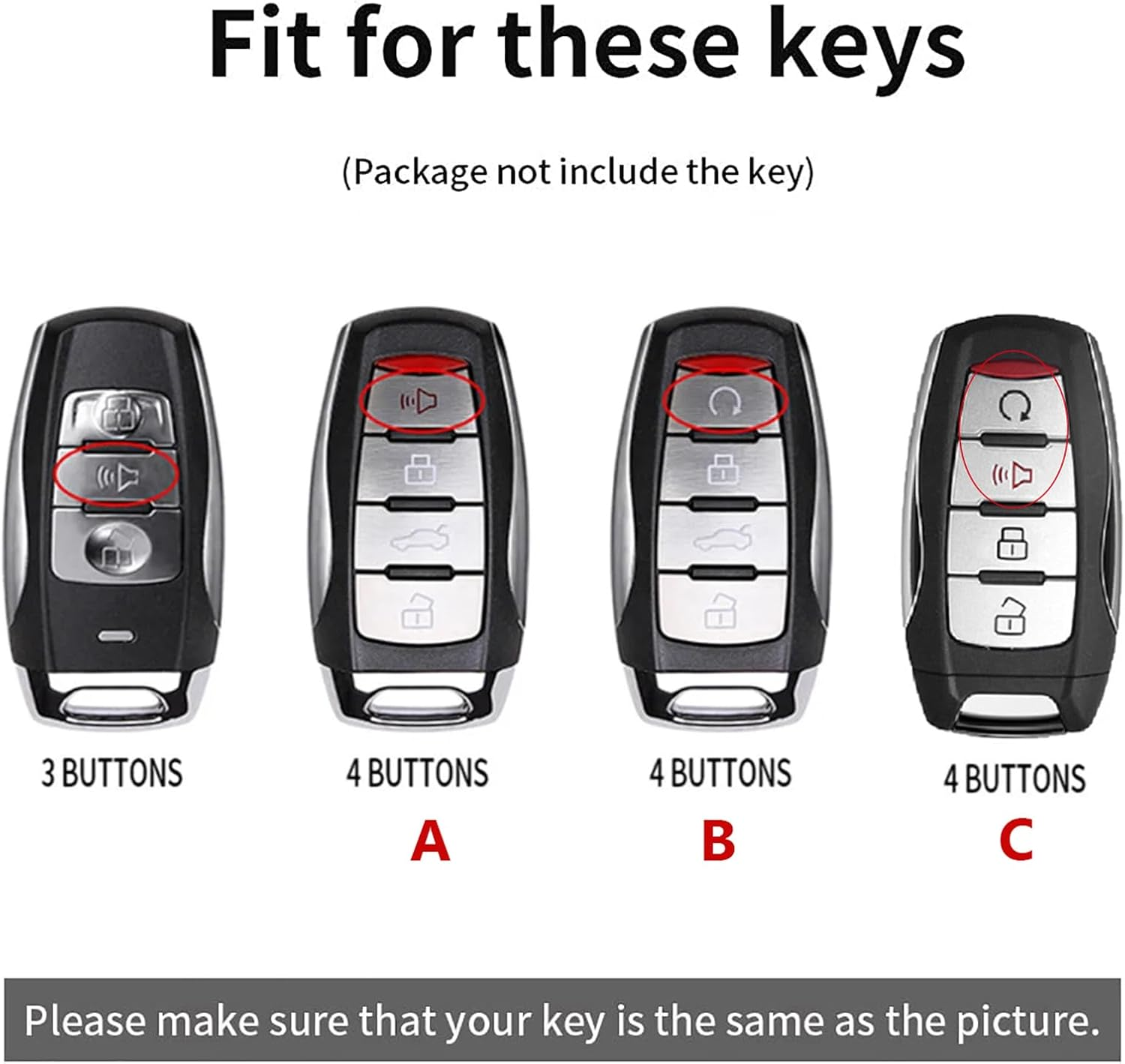 Ontto Cowhide Car Key Cover Fit for Great Wall Haval Jolion 2022 H6 H7 H4 H9 F5 F7 F7X F7H H2S GMW Dargo Handmade Leather Key Case Holder Keyring Key Chain Smart Key Shell Accessories - 3 Buttons-Black image number 2