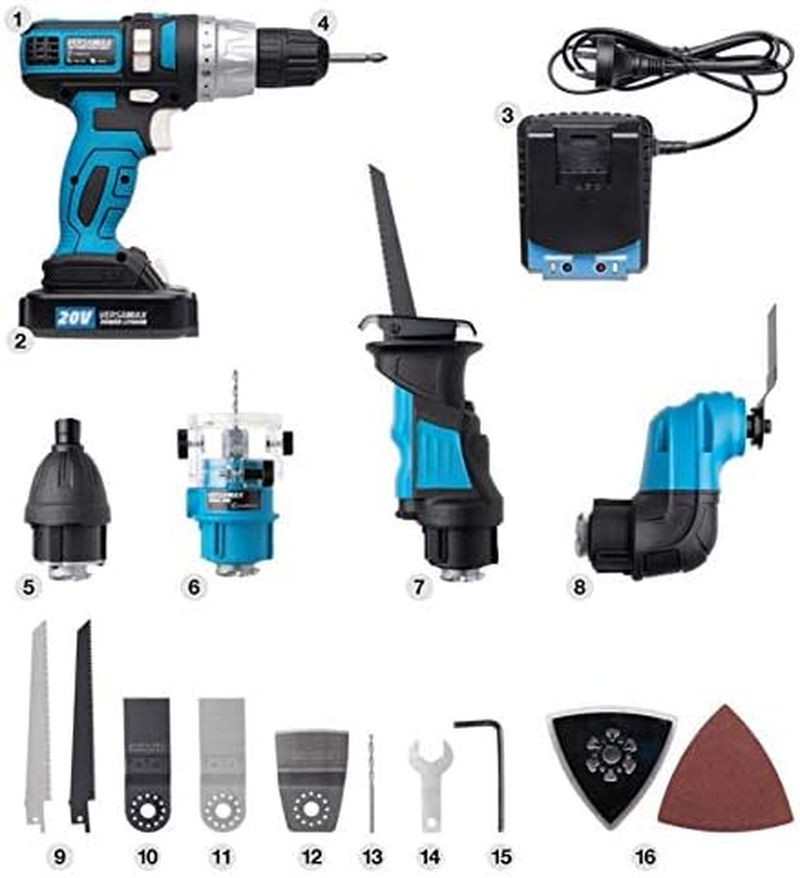 Versamax 5-In-1 Cordless Tool System &ndash; Drill, Saw, Driver & Multi-Tool Set &ndash; Compact Kit with Interchangeable Heads, Air Pump, 20V Battery & Case &ndash; Lightweight & Portable DIY Power Tools image number 3