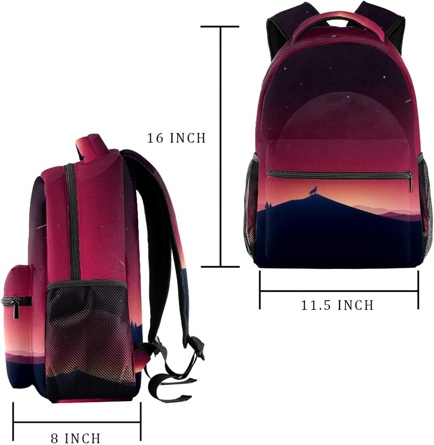 Wolf Howling in the Mountain Backpack Students Shoulder Bags Travel Bag College School Tote Backpacks image number 4