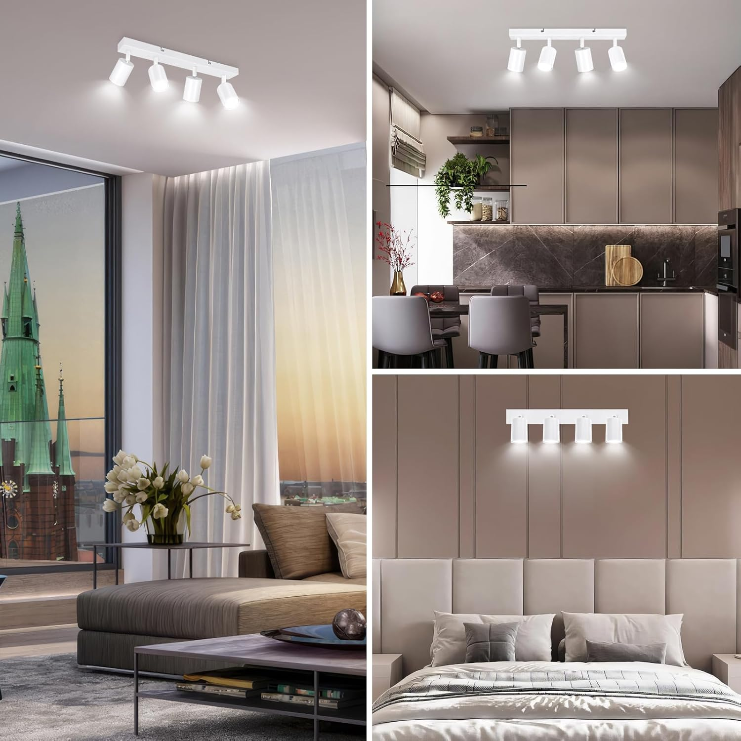 Ketom Adjustable 4 Way Ceiling Spotlight Fitting - GU10 LED Ceiling Light Rotatable - Indoor Spotlights Ceiling Lights - Modern White Metal Ceiling Spotlight - GU10 Bulb Base - Bulb Not Included image number 6