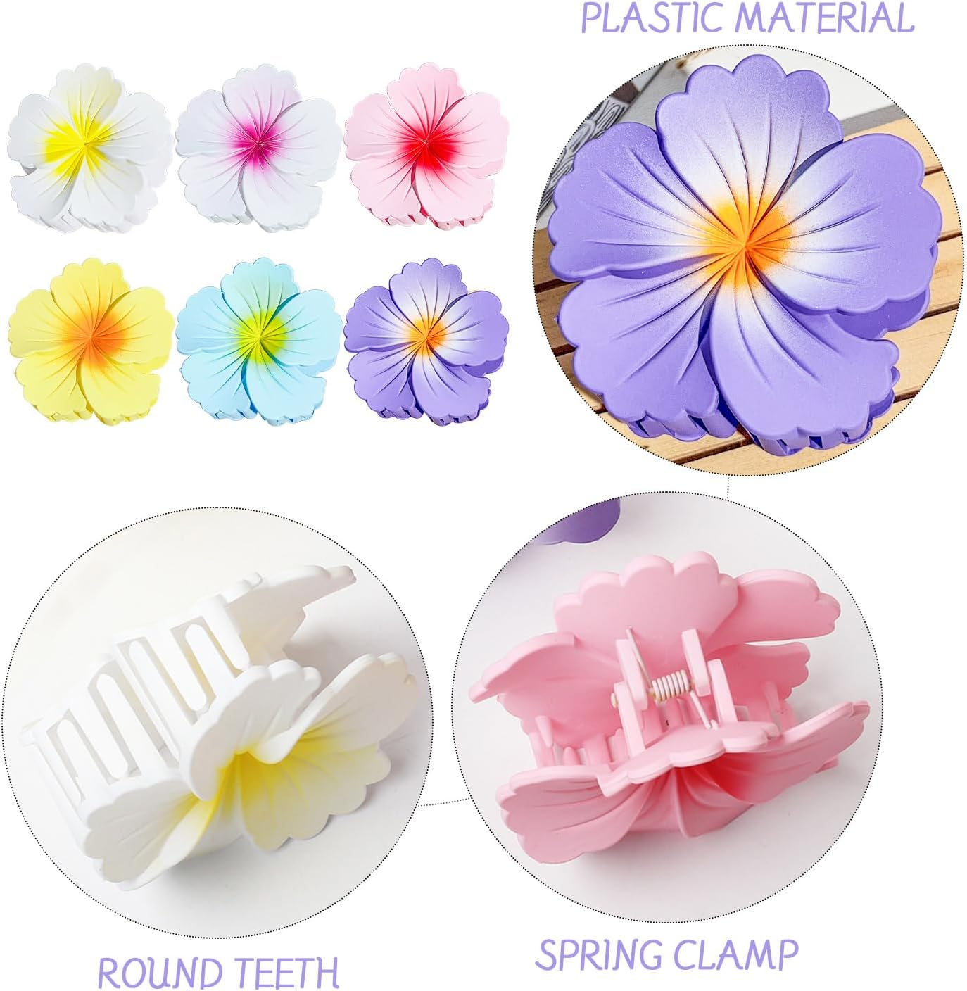 Pack of 6 French Flower Clips, Retro Temperament Hair Accessories, Non-Slip Hairpin, Eleer Headpiece, Suitable for Medium and Long Hair, Thick Hair