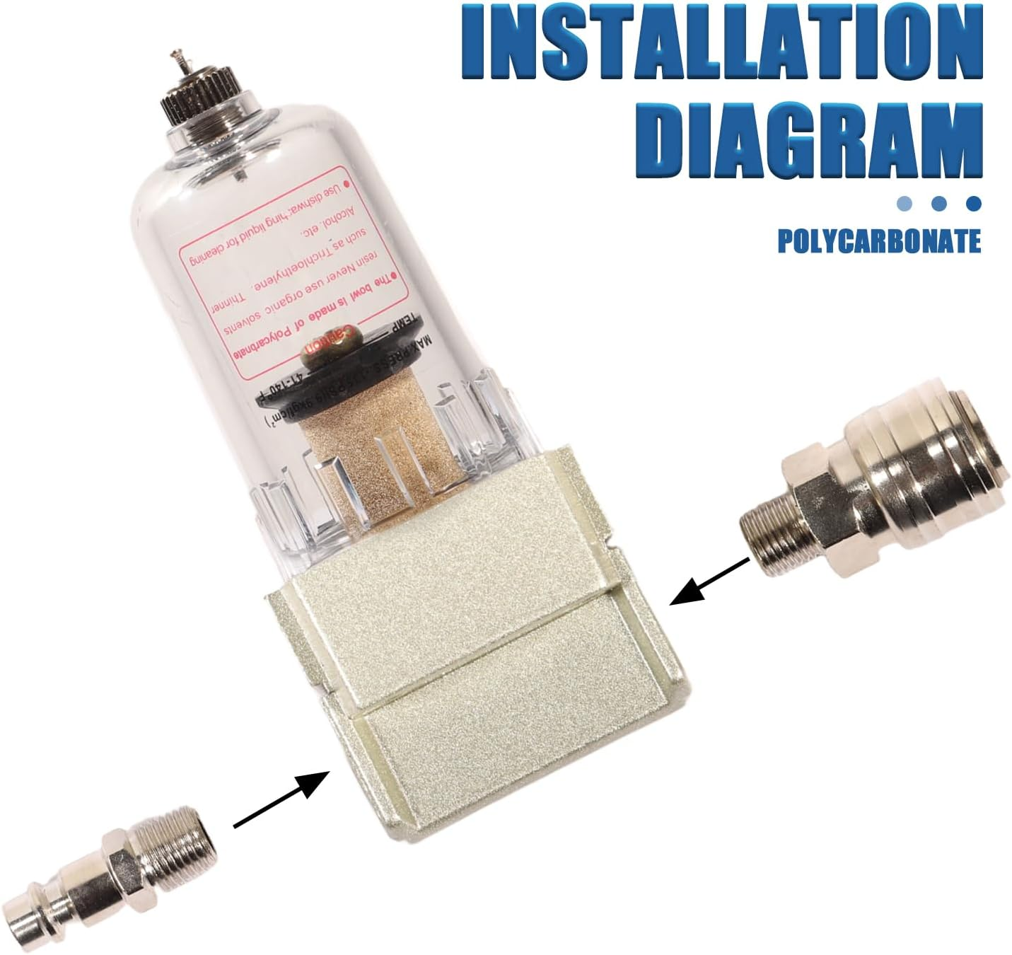 Water Separator for Air Compressor Filter Kit AF200 1/4 Inch with 4 Quick Connectors Teflon Tape for Pneumatic image number 2