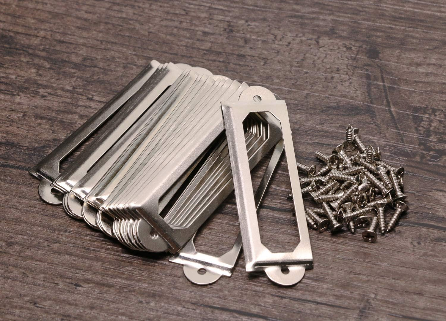 ONLYKXY 20Pcs Antique Brass Metal Drawer Door Lab Tag Label Pull Frame Handle File Name Card Holder for Furniture Cabinet Hardware Box Case Bin 1760Mm (Silver) image number 5