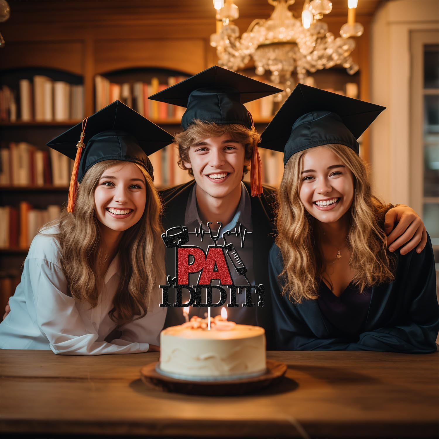 Goilpanitdia PA I Did It Cake Topper, Congrats PA, Nurse Grad, Nursing School Graduation Party Decorations, Black & Red Glitter image number 1