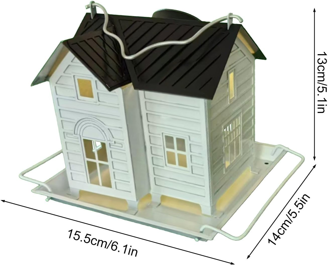 Bird Feeder for outside - Metal Finch Food Dispenser with Solar Powered Lantern - Bluebird Feeding Supplies for Garden, Farmhouse, Backyard, Balcony - Solar Model image number 2