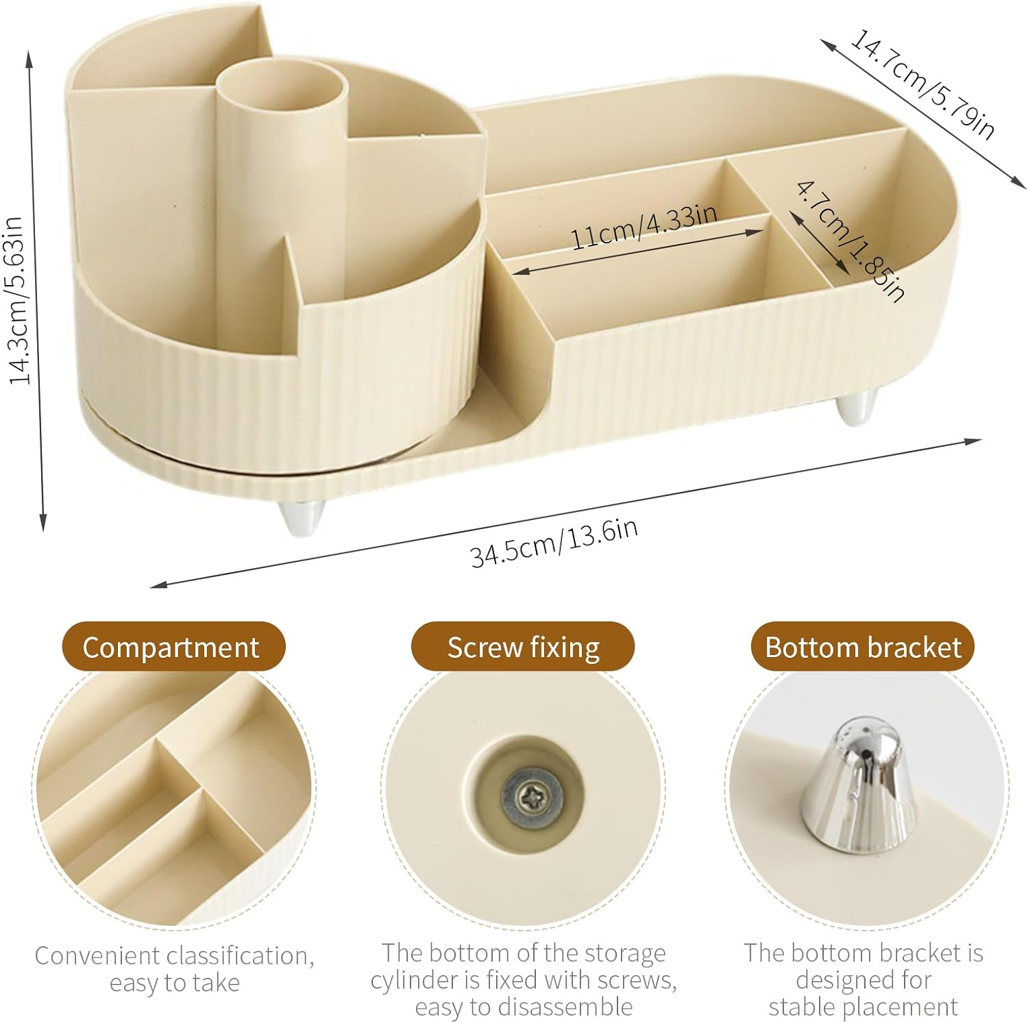 Rotating Makeup Organizer Large Capacity Cosmetic Organiser Desk Dresser and Bathroom Organizer Cosmetics Display Case for Lipsticks,Skincare,Brushes,Nail Care, Jewelry(Creamy White) image number 2