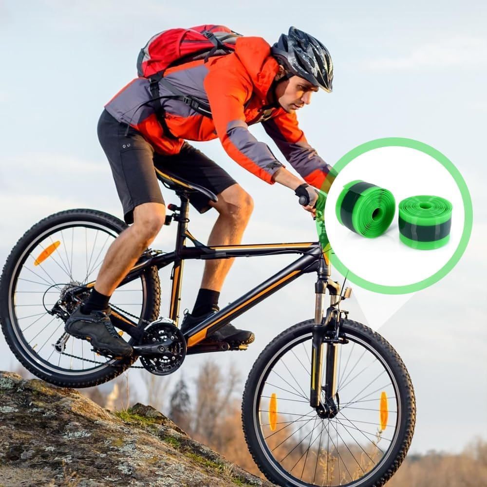 2 Pieces Bike Tyre Liner, Bike Inner Tube Protector, Anti-Puncture Inner Tube Protection Tapes, Bicycle Tube Flat Protector Compatible with 29"/26/700 C (Green) image number 1