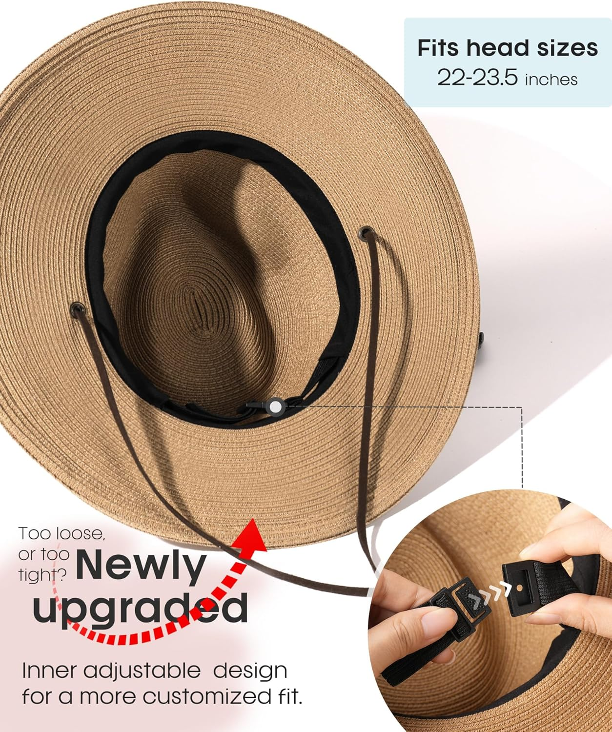 FURTALK Womens Sun Hat Summer Straw Beach Hats UPF 80+ Wide Brim Panama Fedora Hats with Wind Lanyard image number 1