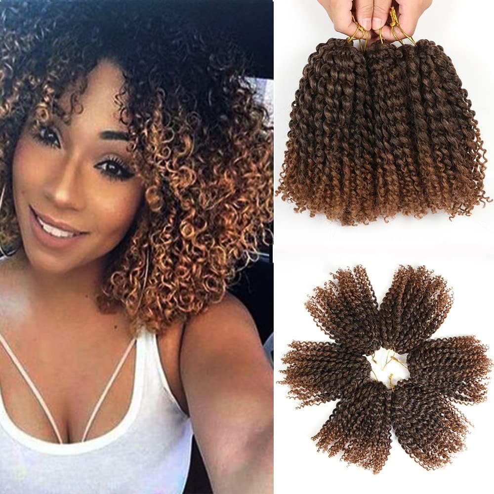 12 Inch Short Passion Twist Hair 8 Bundles Kinky Curly Marlybob Crochet Hair for Black Women (8Bundles12 Inch, 1B#)