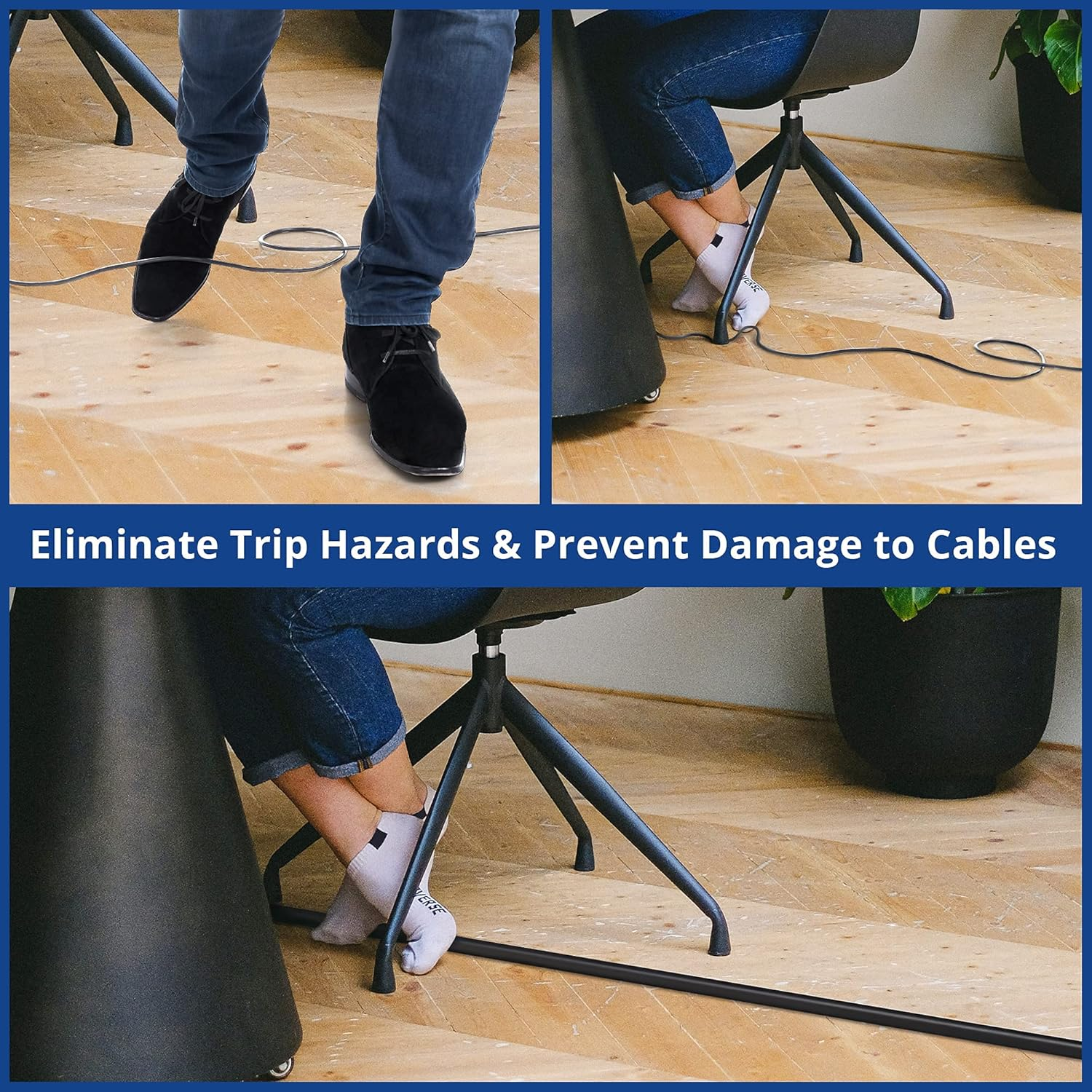 Floor Cable Cover, 4Ft, Black Wire Cover for Floor, Prevent Cable Trips & Protect Wires, Floor Cord Cover - Cord Cavity - 0.39" (W) X 0.24" (H) image number 7