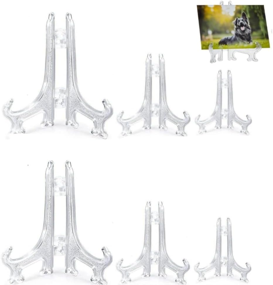 DACUAN 6Pcs Clear Plastic Easels, 4/6/8 Inch Acrylic Easels Stand, Decorative Plates Stand, Display Holders for Pictures, Photo Frames, Greeting Cards, Tabletop Artworks, Place Card, Collectibles image number 2
