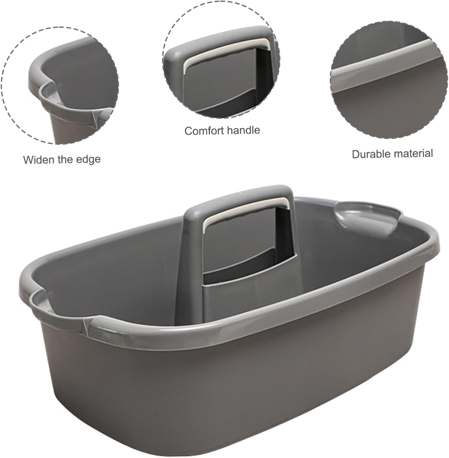 Plastic Cleaning Caddy with Handle, Cleaning Supplies Caddy, Cleaning Supply Organizer with Handle, Large Plastic Bucket, Portable Shower Basket Tote, Gray.