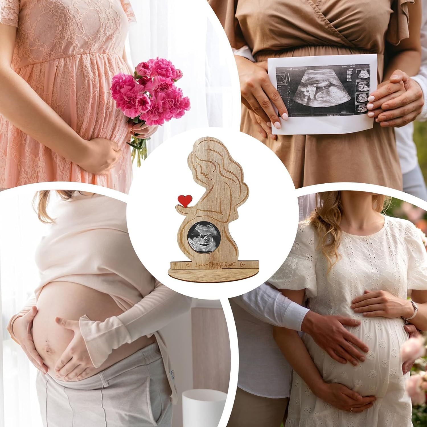 Ultrasound Frame, Pregnancy Photo Holder, Wooden Keepsake Display, Announcement Present, for Bedroom Living Room Tabletop Decor, 8.07 X 5.71 X 2.44 Inches, Natural, 1 Piece