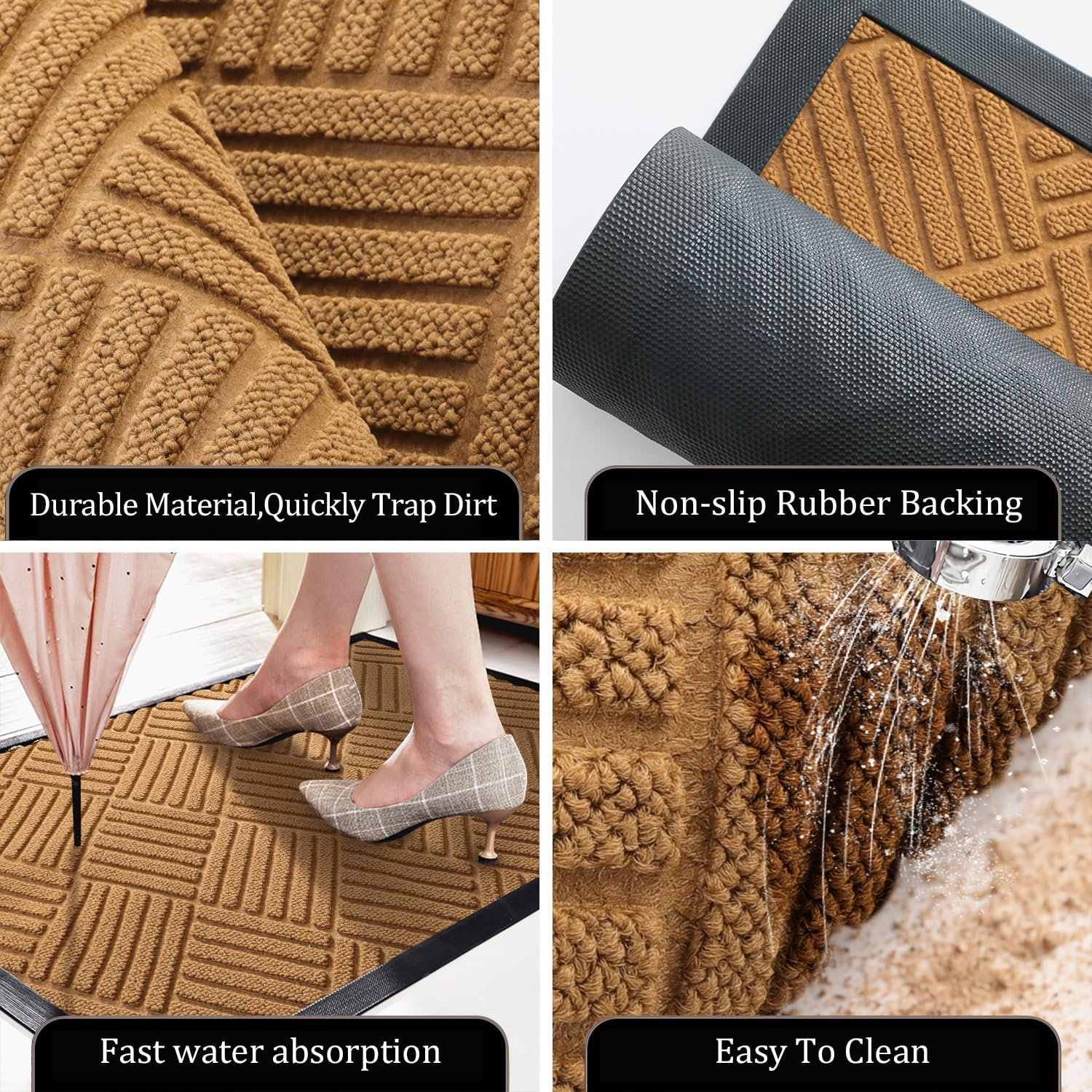 AAZZKANG Front Door Mat Non Slip Low Profile Outdoor Doormat Quick Trap Dirt Easy to Clean Welcome Mats for Entrance,High Traffic Areas,Indoor,Heavy Duty Brown image number 5