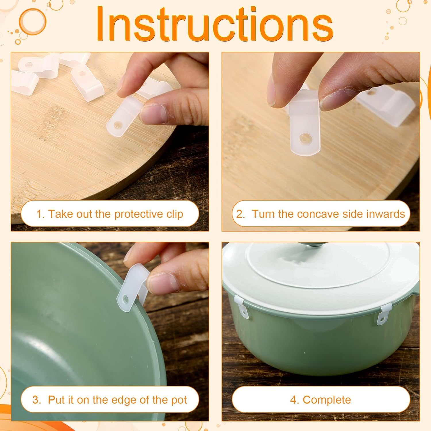 6Pcs Dutch Oven Lid Protector Clips, Cookware Protector Replacement Clips Stacking and Storage Plastic Bumpers Protective Clips for Dutch Oven Pots image number 3