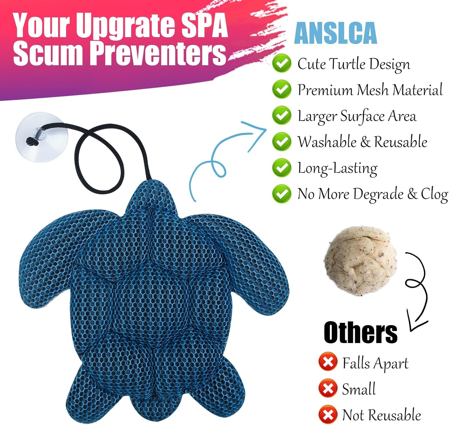 ANSLCA Hot Tub Scum Absorber, Scum Turtle Hot Tub Cleaner Hot Tub Sponges to Soak up Oils- Must Have Hot Tub Accessories for Adults Hot Tub Scum Sponge- Keeps Your Hot Tub Water Clean and Clear image number 5